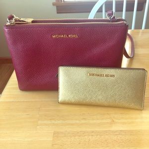 MK Crossbody & MK Gold Metallic Slim wallet.